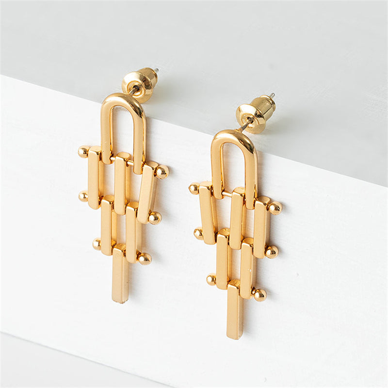 Minimalist Geometric Line Drop Earrings - Gold & Matte Gold Long/Short Lengths