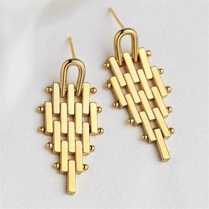 Minimalist Geometric Line Drop Earrings - Gold & Matte Gold Long/Short Lengths