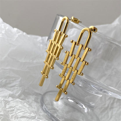 Minimalist Geometric Line Drop Earrings - Gold & Matte Gold Long/Short Lengths
