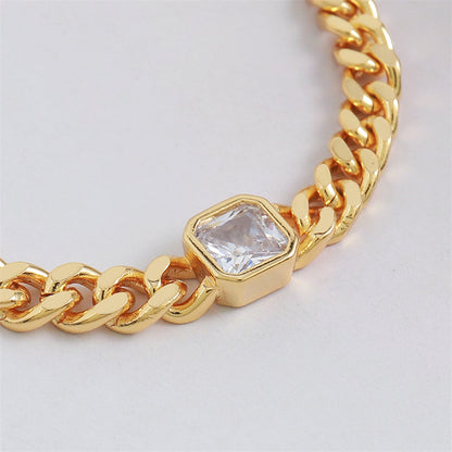Minimalist Geometric Ring Zircon Bracelet - Genuine Gold Plated Copper 10.4g Adjustable Women's Jewelry