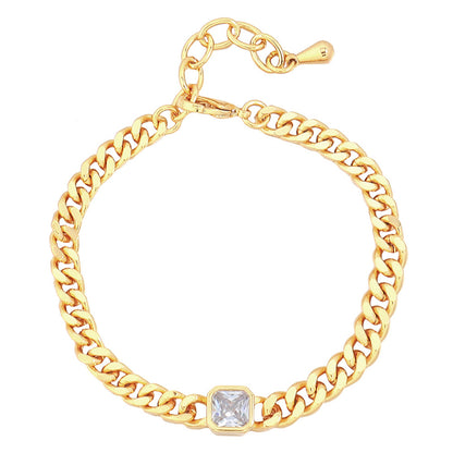Minimalist Geometric Ring Zircon Bracelet - Genuine Gold Plated Copper 10.4g Adjustable Women's Jewelry