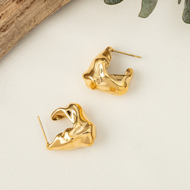 Minimalist Geometric Titanium Steel Stud Earrings - Vacuum Plated Gold Fashion Jewelry for Women