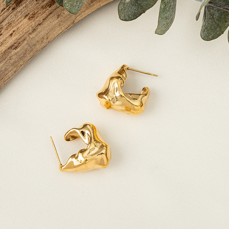 Minimalist Geometric Titanium Steel Stud Earrings - Vacuum Plated Gold Fashion Jewelry for Women