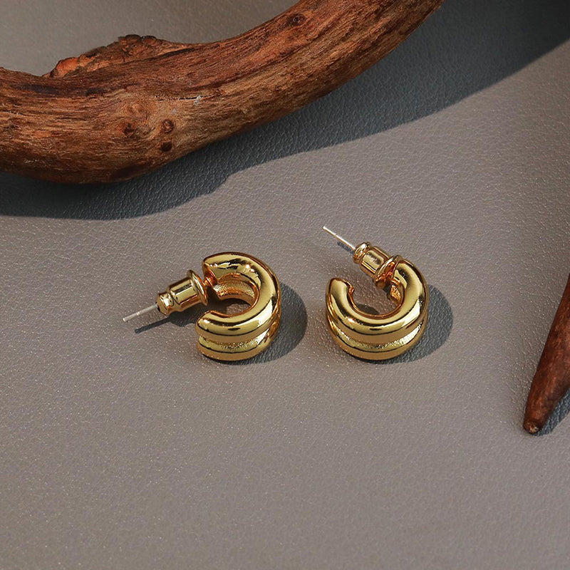 Minimalist Gold Plated C-Shaped Geometric Stud Earrings for Women