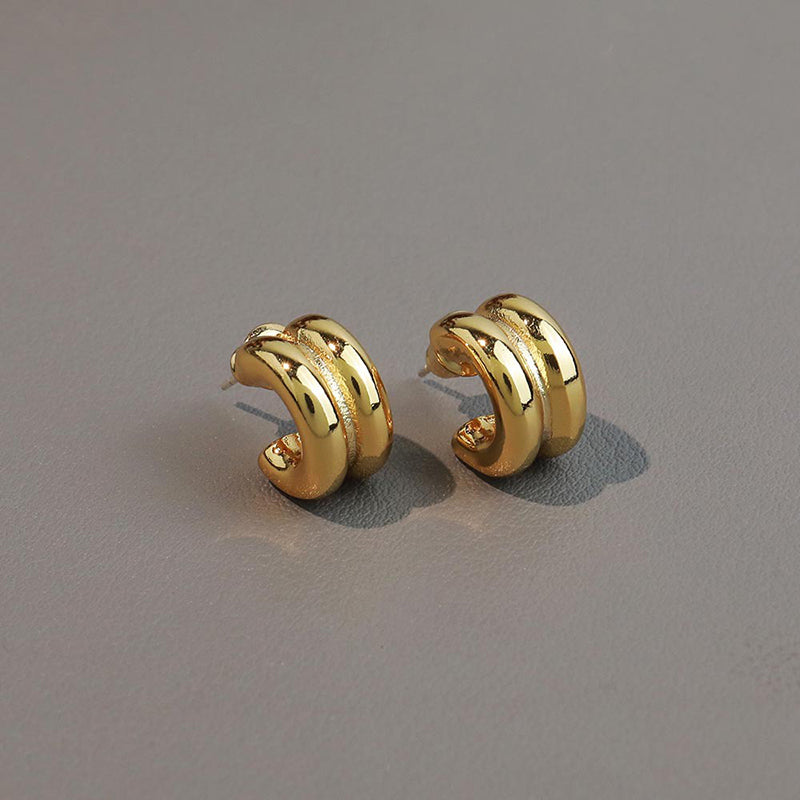Minimalist Gold Plated C-Shaped Geometric Stud Earrings for Women