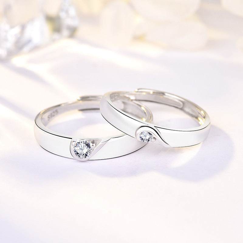 Minimalist Heart Couple Rings - 925 Sterling Silver Adjustable Matching Set