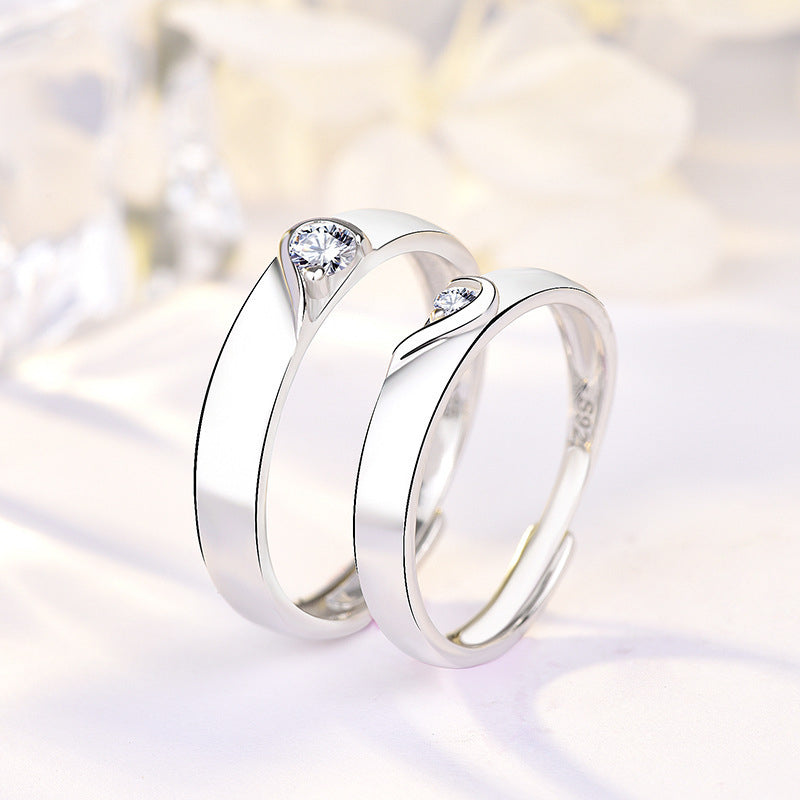 Minimalist Heart Couple Rings - 925 Sterling Silver Adjustable Matching Set