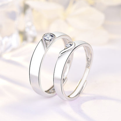 Minimalist Heart Couple Rings - 925 Sterling Silver Adjustable Matching Set