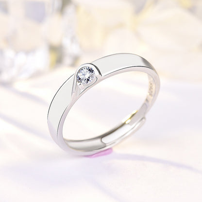 Minimalist Heart Couple Rings - 925 Sterling Silver Adjustable Matching Set