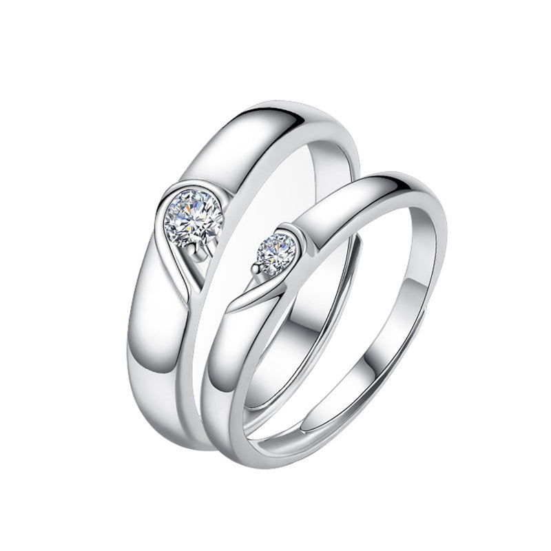 Minimalist Heart Couple Rings - 925 Sterling Silver Adjustable Matching Set