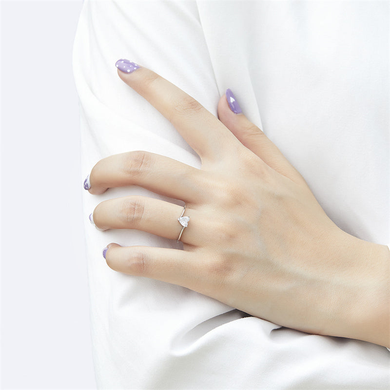 Minimalist Heart Zircon Ring - 925 Sterling Silver Dainty Love Jewelry for Women