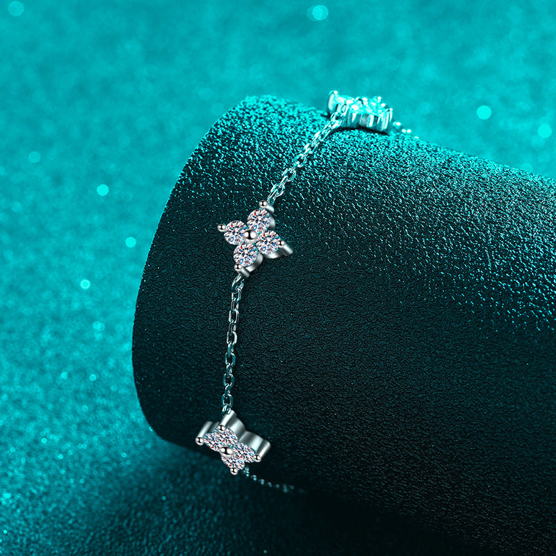 Minimalist Nature-Inspired Rhodium Plated Sterling Silver Bracelet - 2ct Moissanite with Shell & Starburst Design