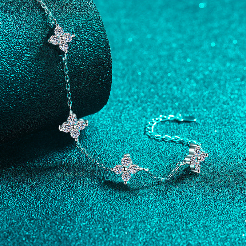 Minimalist Nature-Inspired Rhodium Plated Sterling Silver Bracelet - 2ct Moissanite with Shell & Starburst Design