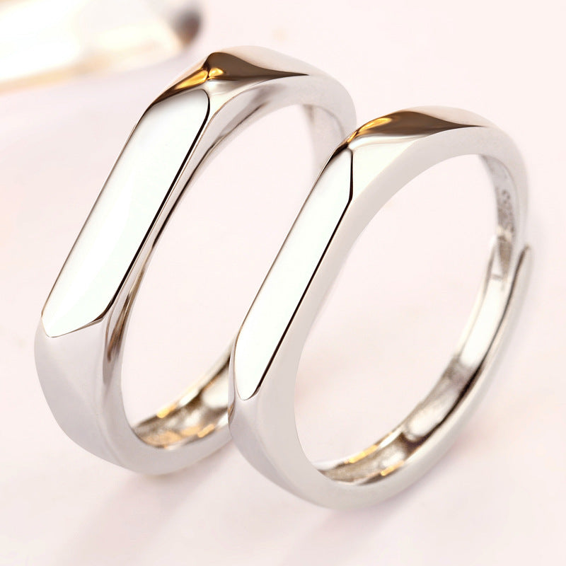 Minimalist Rhombus Couple Rings - 925 Sterling Silver Korean-Inspired Matching Set