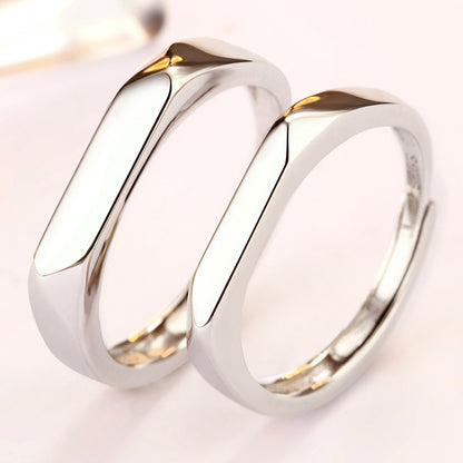 Minimalist Rhombus Couple Rings - 925 Sterling Silver Korean-Inspired Matching Set