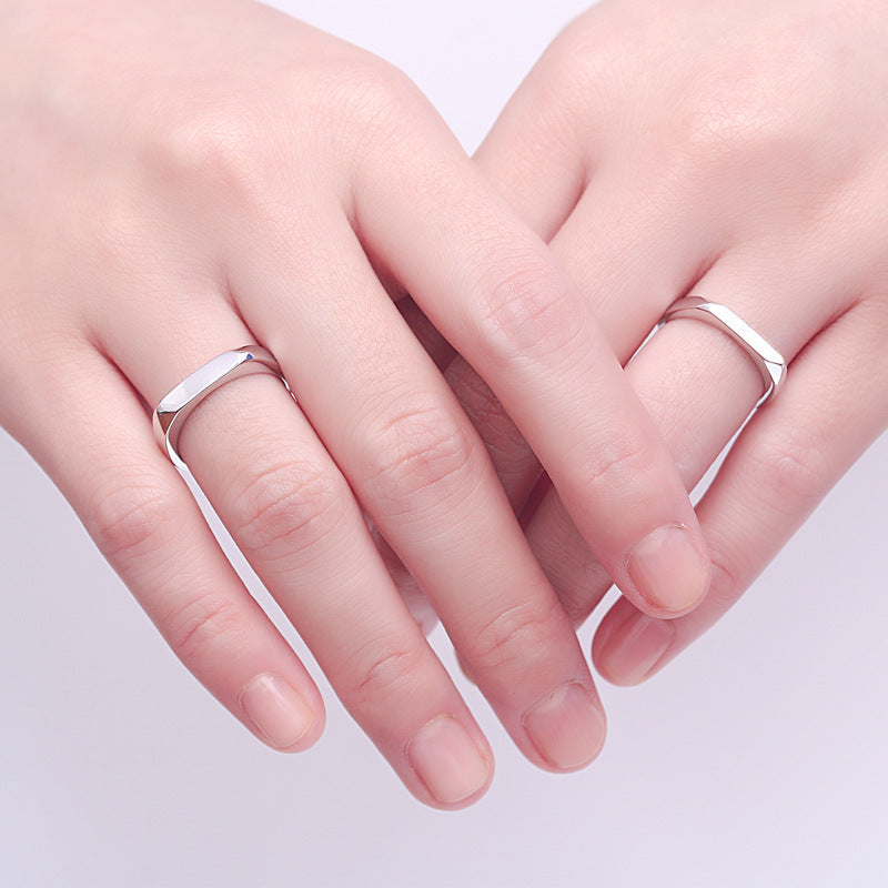 Minimalist Rhombus Couple Rings - 925 Sterling Silver Korean-Inspired Matching Set