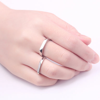 Minimalist Rhombus Couple Rings - 925 Sterling Silver Korean-Inspired Matching Set