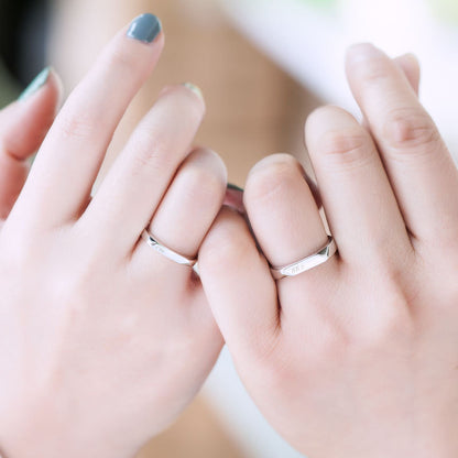 Minimalist Rhombus Couple Rings - 925 Sterling Silver Korean-Inspired Matching Set