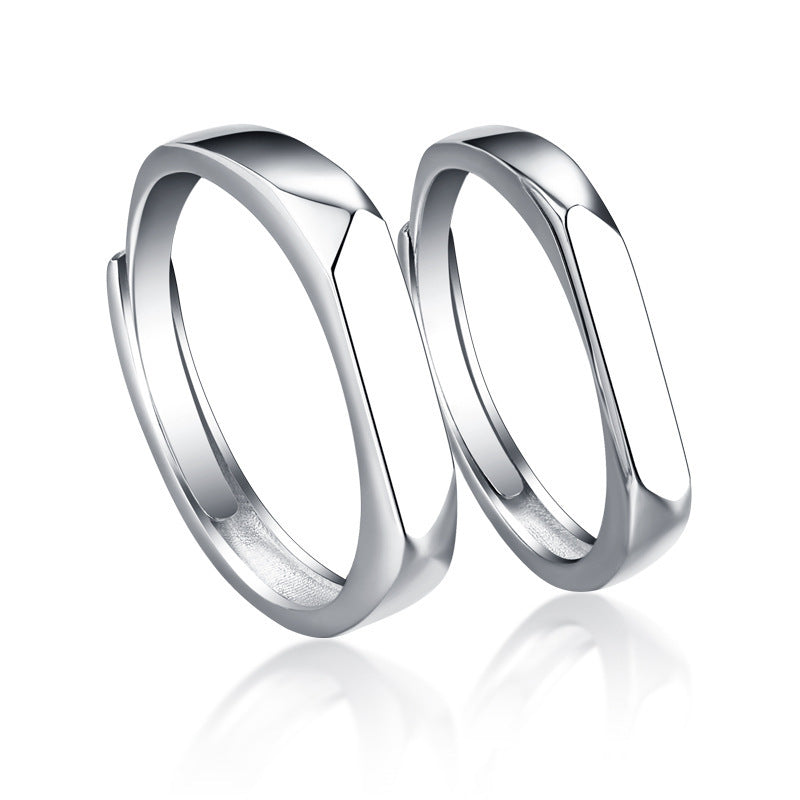 Minimalist Rhombus Couple Rings - 925 Sterling Silver Korean-Inspired Matching Set