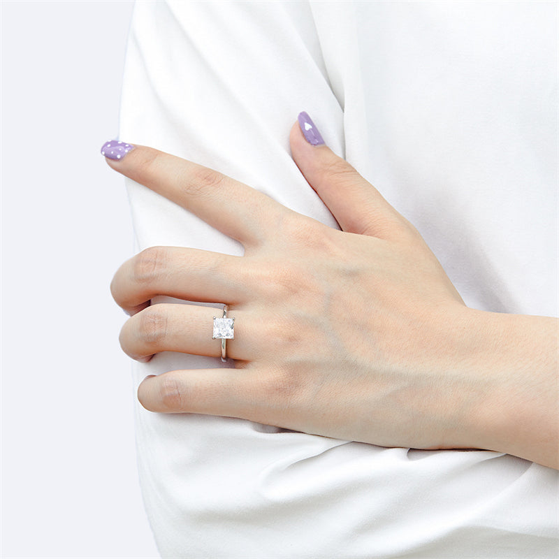 Minimalist Square Zircon  Ring - 925 Sterling Silver Dainty Geometric Ring for Women