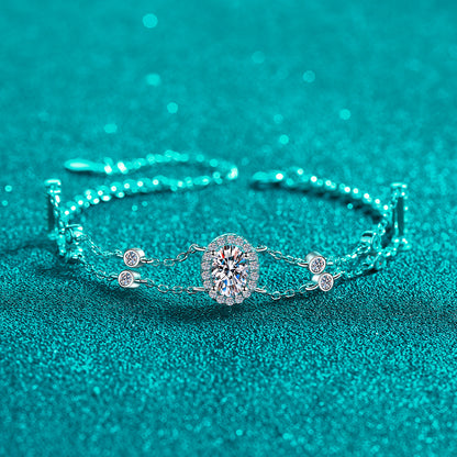 Minimalist Style Phoenix Koi Duck Animal Bracelet with 1ct White & Blue Moissanite, 5-Layer Rhodium Plated Sterling Silver