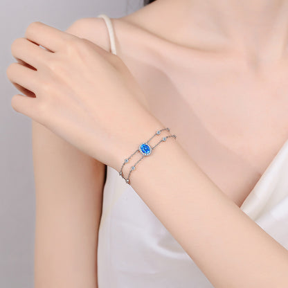 Minimalist Style Phoenix Koi Duck Animal Bracelet with 1ct White & Blue Moissanite, 5-Layer Rhodium Plated Sterling Silver