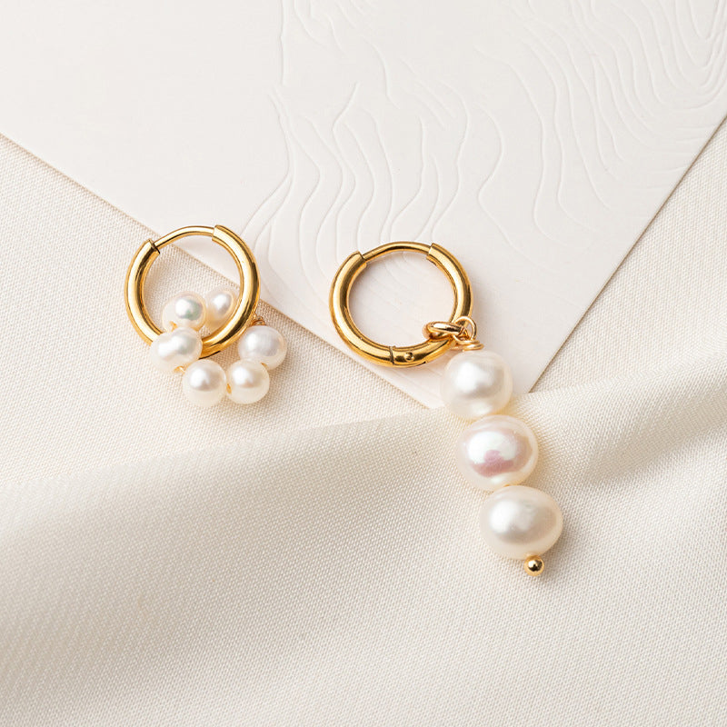 Minimalist Titanium Steel & Freshwater Pearl Earrings - Geometric Gold Plated Elegance