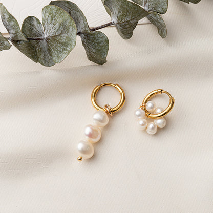 Minimalist Titanium Steel & Freshwater Pearl Earrings - Geometric Gold Plated Elegance