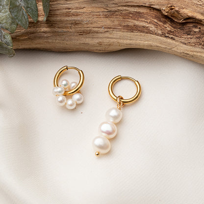 Minimalist Titanium Steel & Freshwater Pearl Earrings - Geometric Gold Plated Elegance