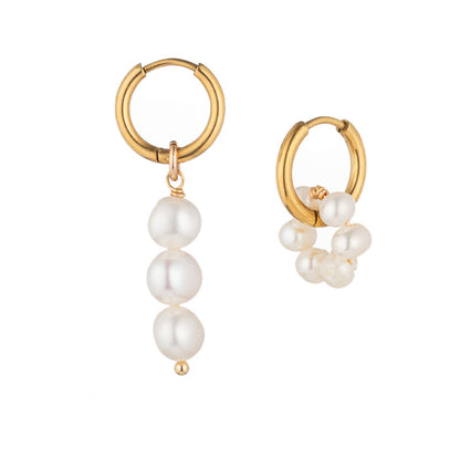 Minimalist Titanium Steel & Freshwater Pearl Earrings - Geometric Gold Plated Elegance