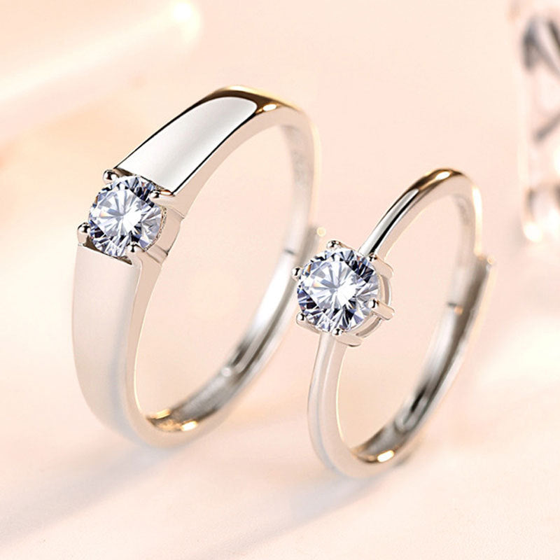 Minimalist Zircon Wedding Bands - 925 Sterling Silver Modern Couple Ring Set