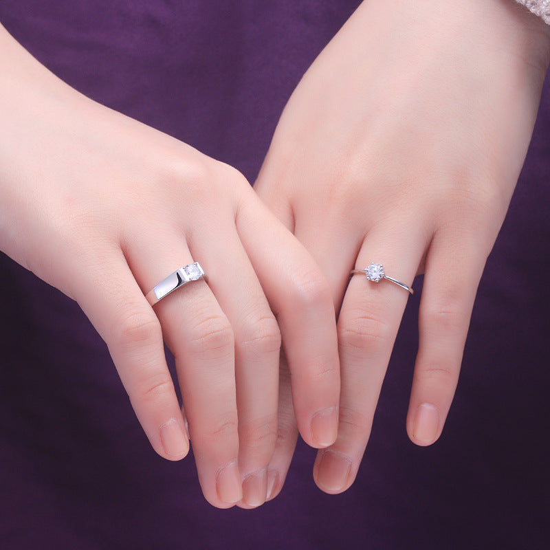 Minimalist Zircon Wedding Bands - 925 Sterling Silver Modern Couple Ring Set