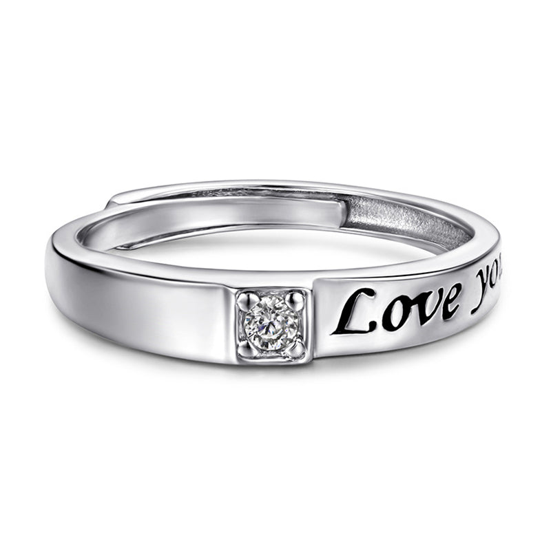 Love Heart Couple Rings - 925 Sterling Silver Adjustable Matching Set with Zircon Accents