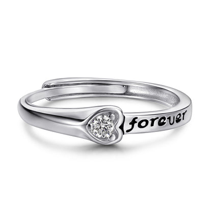 Love Heart Couple Rings - 925 Sterling Silver Adjustable Matching Set with Zircon Accents