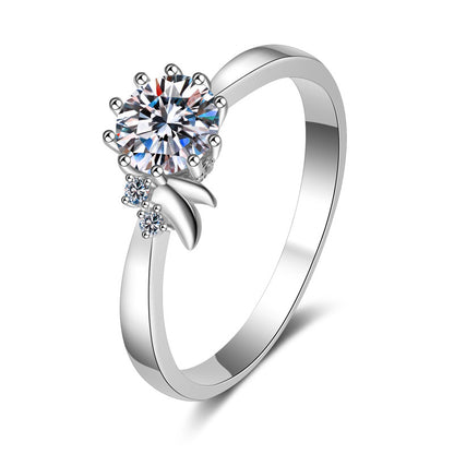 Modern Solitaire Moissanite Ring - 925 Sterling Silver Minimalist Setting with Floral Motifs