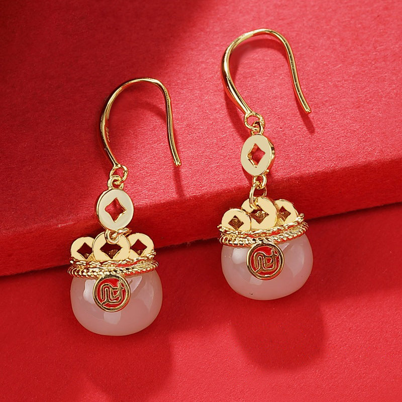 Premium Hetian Jade Seed Material Earrings - 925 Sterling Silver Fine Craftsmanship