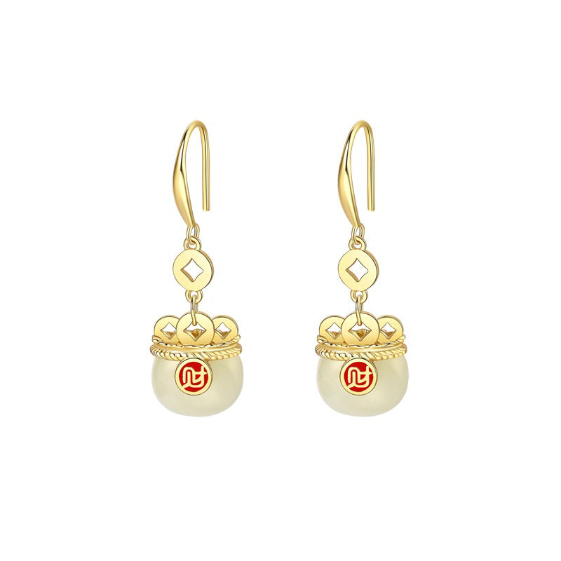 Premium Hetian Jade Seed Material Earrings - 925 Sterling Silver Fine Craftsmanship