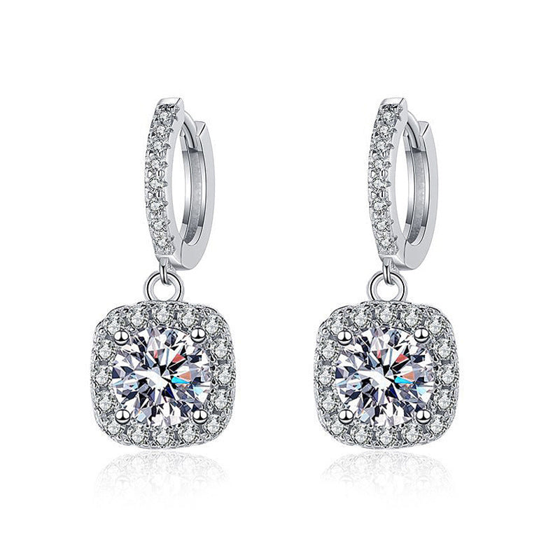 925 Sterling Silver Square Geometric Stud Earrings with 0.5ct or 1ct Moissanite White Gold Plated Luxury Jewelry for Women
