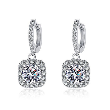 925 Sterling Silver Square Geometric Stud Earrings with 0.5ct or 1ct Moissanite White Gold Plated Luxury Jewelry for Women