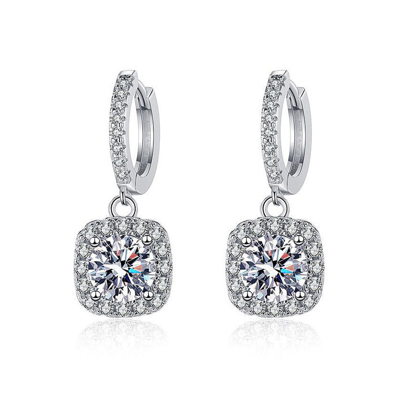 925 Sterling Silver Square Geometric Stud Earrings with 0.5ct or 1ct Moissanite White Gold Plated Luxury Jewelry for Women