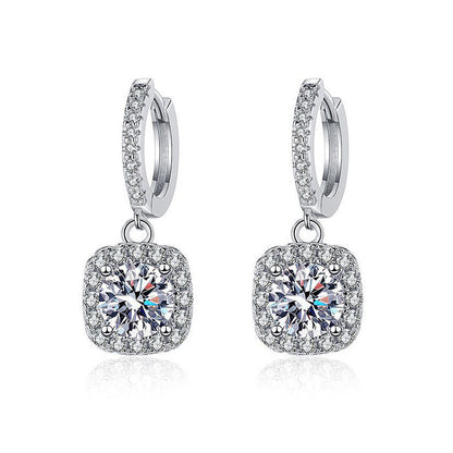 925 Sterling Silver Square Geometric Stud Earrings with 0.5ct or 1ct Moissanite White Gold Plated Luxury Jewelry for Women