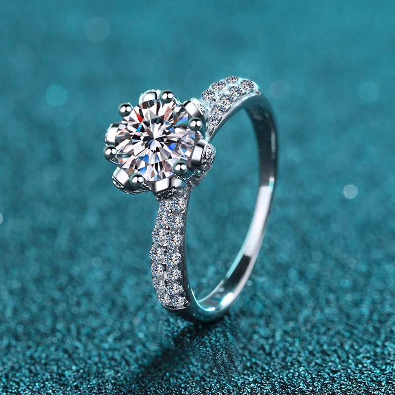 New 925 Sterling Silver Ice Queen Floral 6-Claw Moissanite Ring | 1-5ct