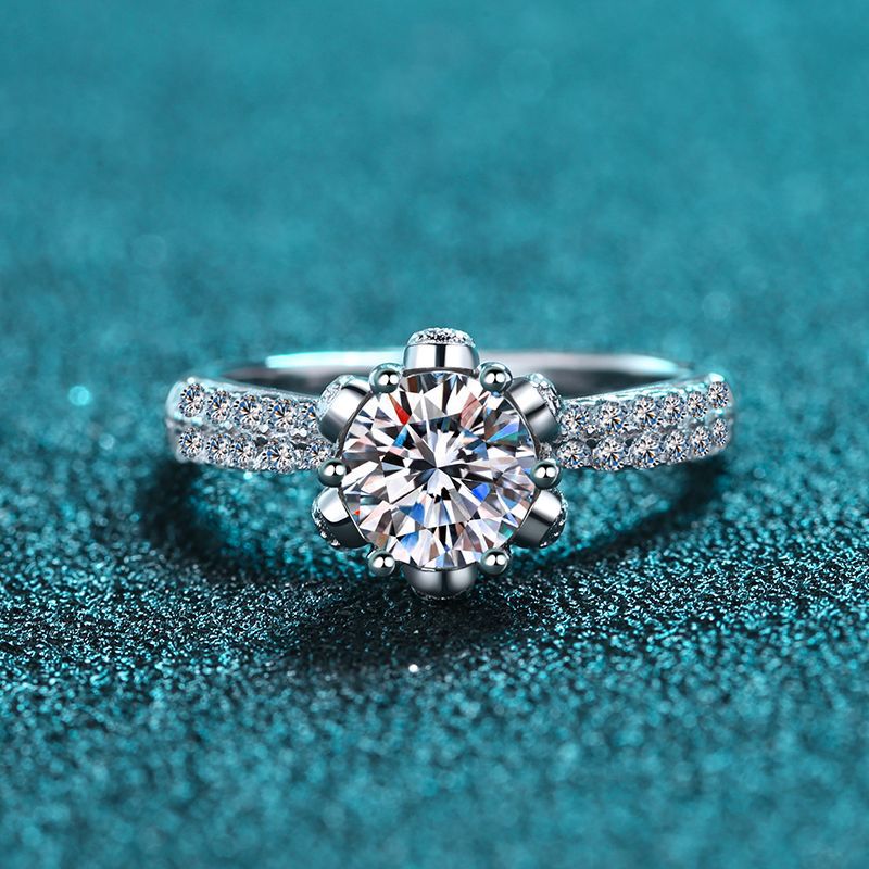 New 925 Sterling Silver Ice Queen Floral 6-Claw Moissanite Ring | 1-5ct