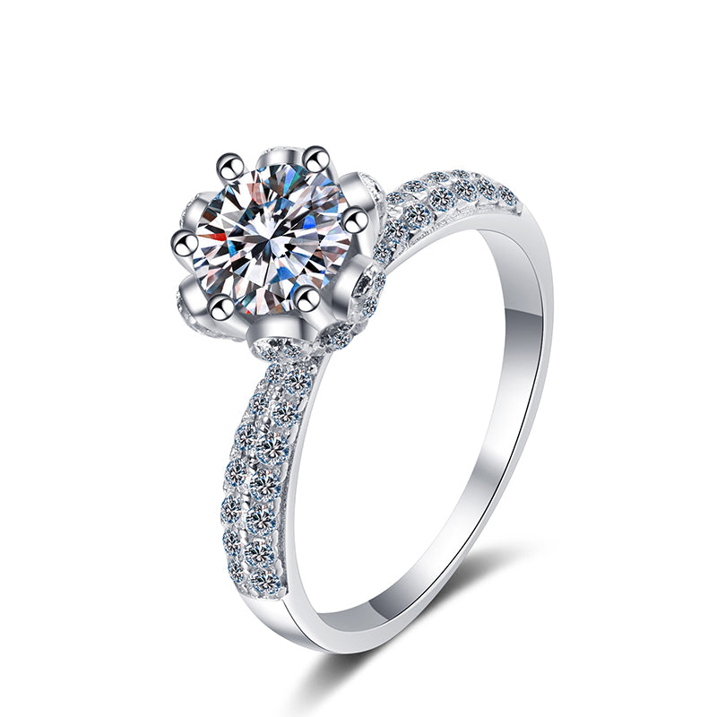 New 925 Sterling Silver Ice Queen Floral 6-Claw Moissanite Ring | 1-5ct