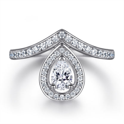 New Arrival S925 Sterling Silver Teardrop Pearl Wedding Ring Set - Elegant Bridal Jewelry