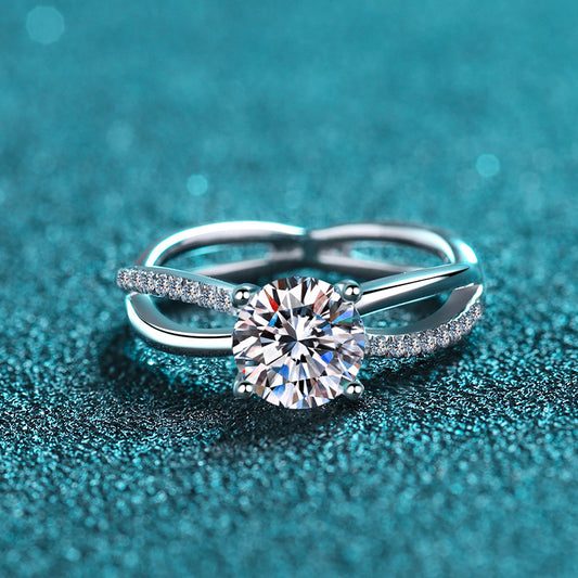 New S925 Sterling Silver 1ct Moissanite Four-Prong Ring with Botanical Motifs
