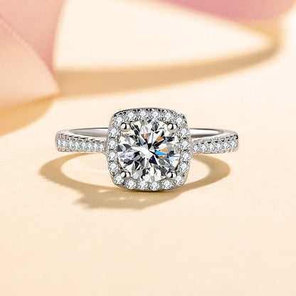 New S925 Sterling Silver 1ct Square Moissanite Ring | Four-Prong Cherry Design