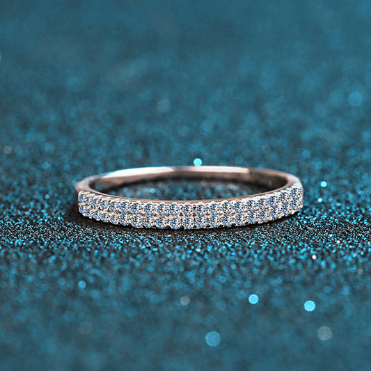 New S925 Sterling Silver PT950 Gold Plated Double Row Micro-Pavé 0.23ct Moissanite Ring