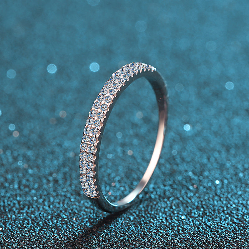 New S925 Sterling Silver PT950 Gold Plated Double Row Micro-Pavé 0.23ct Moissanite Ring