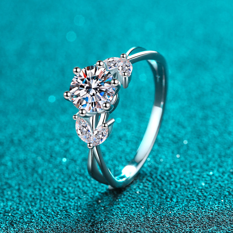New S925 Sterling Silver PT950 Platinum Plated Floral 1ct Moissanite Wedding Ring